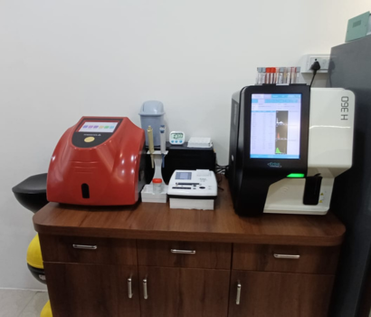 Modern diagnostic laboratory with advanced pathology testing equipment
